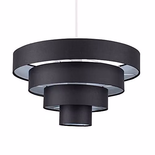 MiniSun Modern 4 Tier Black Fabric Cylinder Ceiling Light Shade, Shade Width: 40 cm