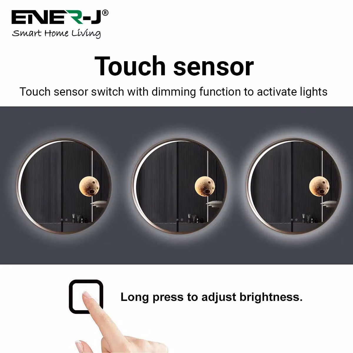 ENER-J Round LED Mirror with Moon Design in White, Dimmable – 3