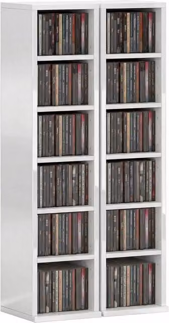 Kelvenix Set of 2 White Lacquered Wall Mounted CD Media Display Shelf Units with Adjustable Shelves and Back Panel