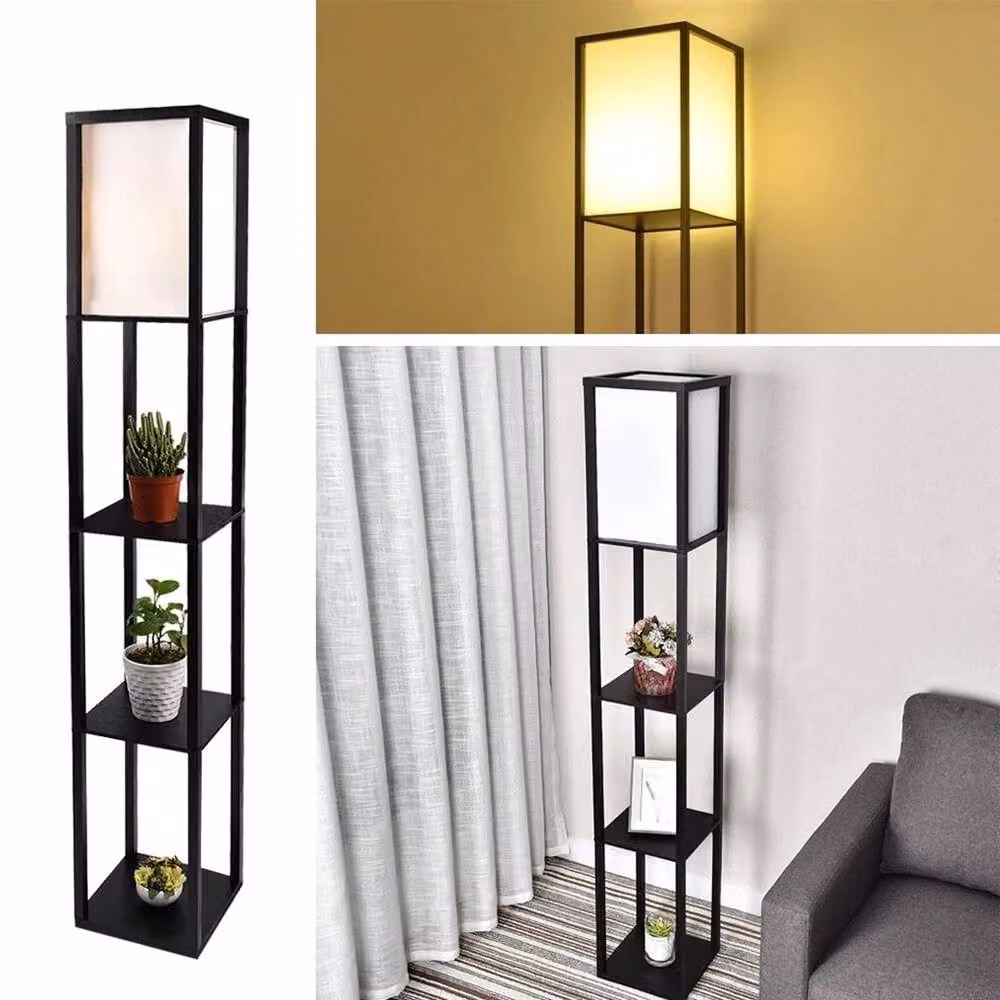 EONLION Modern Black Floor Lamp with 3-Tier Storage Shelf – 3