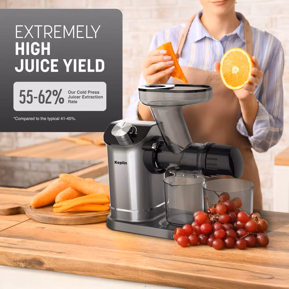 Keplin Slow Masticating Cold Press Juicer Machine with 7-Stage Auger in Grey and Black – 7