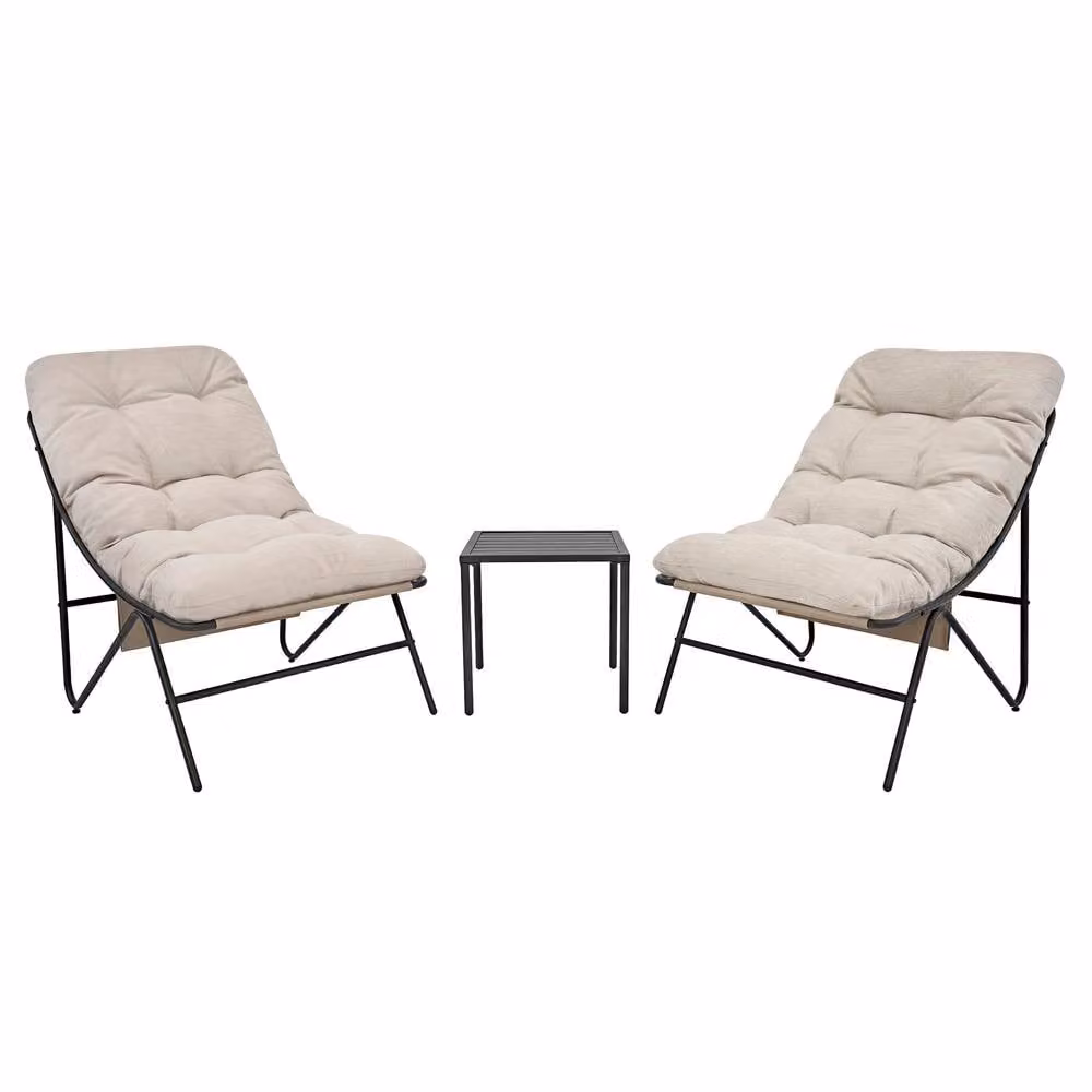 Monstershop Jardi 3 Piece Garden Bistro Set in Grey and Beige Powder Coated Steel – 2