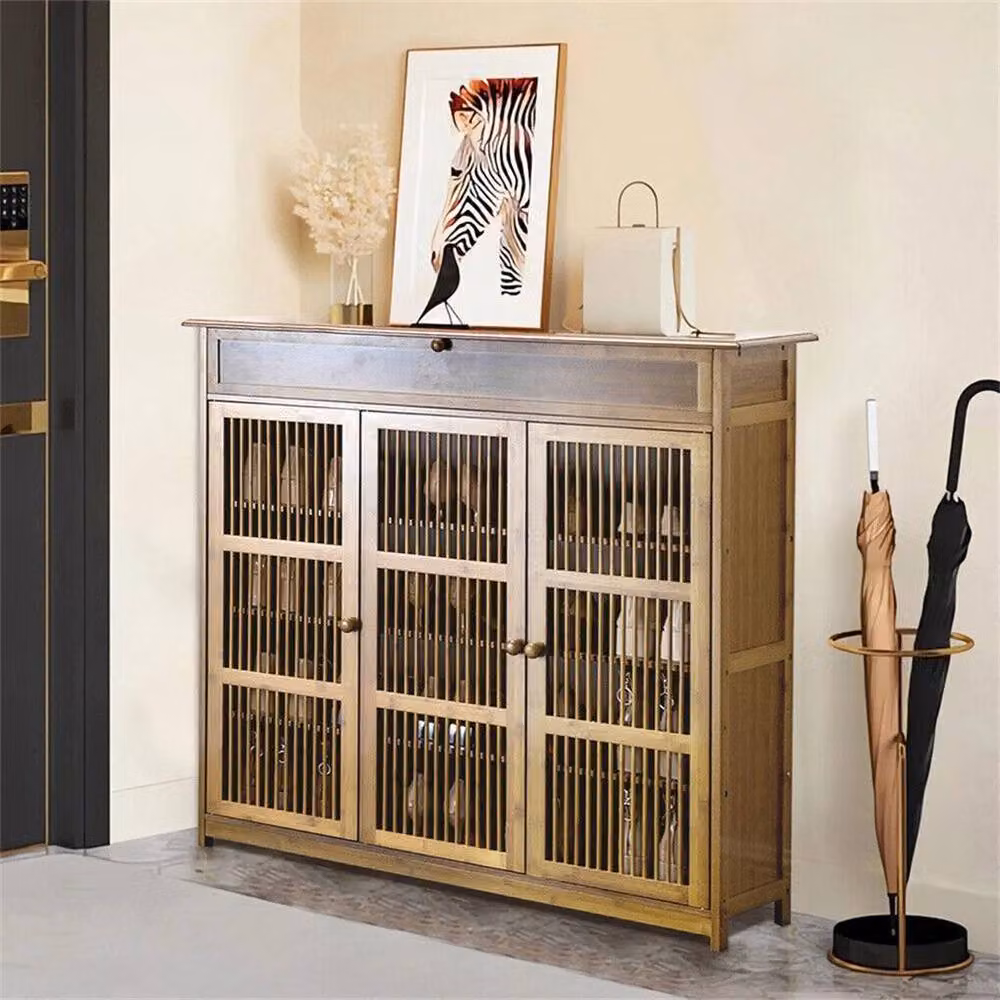 FLAVORA Large Wooden Shoe Cabinet Storage Cupboard in Brown – 3