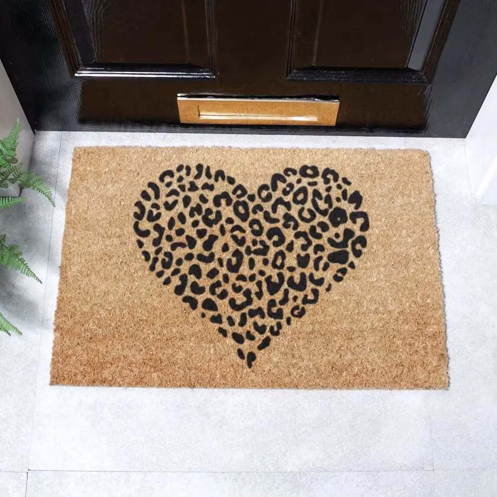 Artsy Mats Leopard Print Heart Doormat in Black, W: 60 cm, D: 40 cm – 2