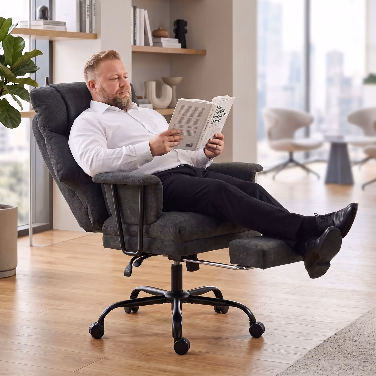 HOMCOM Black Fabric Task Chair with Lumbar Support and 360 Degree Swivel for Home Office – 8