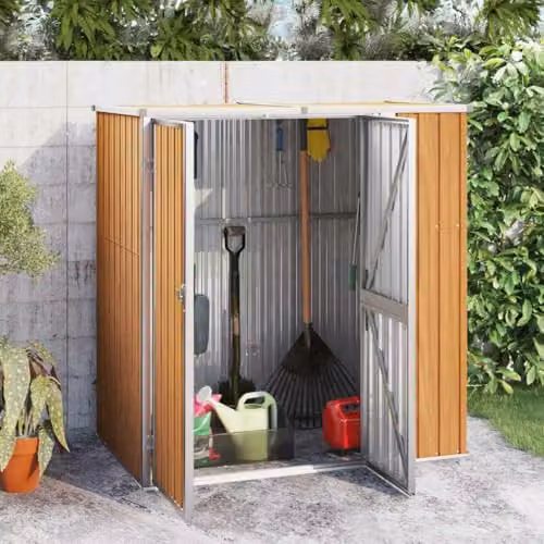 vidaXL Garden Tool Shed in Brown Galvanised Steel, H 161 x W 89 x D 161 cm – 2