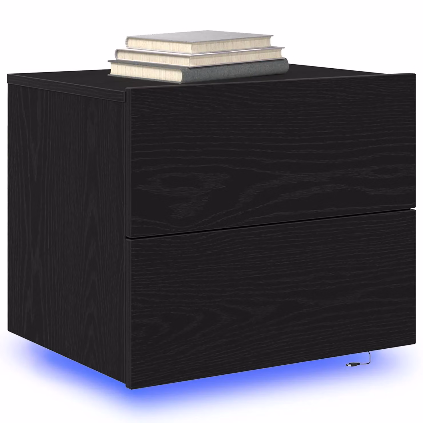 Berkfield Home Set of 2 Wall-Mounted Bedside Cabinets with Integrated LED Lights in Black Oak Matt – 3