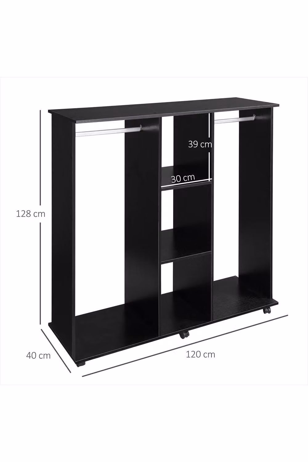 ERGOVEXA Modern Open Wardrobe with 6 Mobile Storage Shelves and Clothes Rail, Black – 2