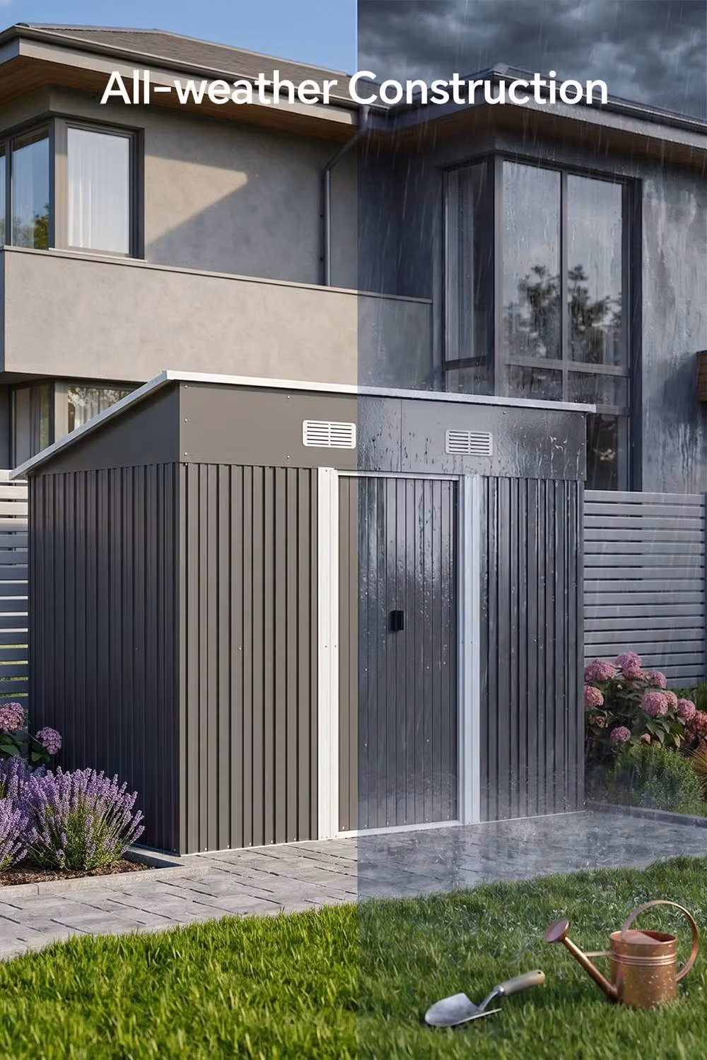Garden Sanctuary Modern Metal Pent Storage Tool Shed with Double Doors and Side Vent, Black, H x W x D: 182.0 x 131.0 x 121.92 cm – 2
