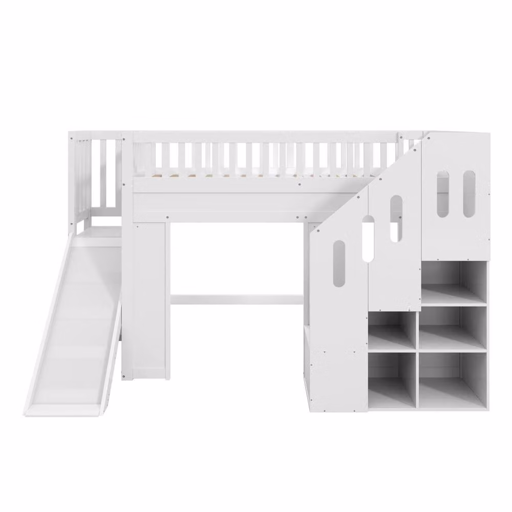 Merax White Childrens Bunk Bed with Stairs, Side Compartments and Under-Bed Lighting, W/D/H: 190 x 90 x 146 cm – 2