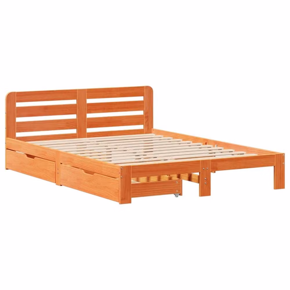 Berkfield Home King Size Solid Wood Pine Bed Frame with Drawers, Wax Brown, W: 150 cm, D: 200 cm – 2