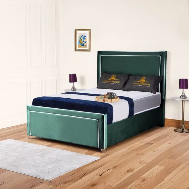 UK Bed Furniture Ariana Green Velvet Upholstered King Size Bed Frame W/D/H: 180 x 200 cm – 1
