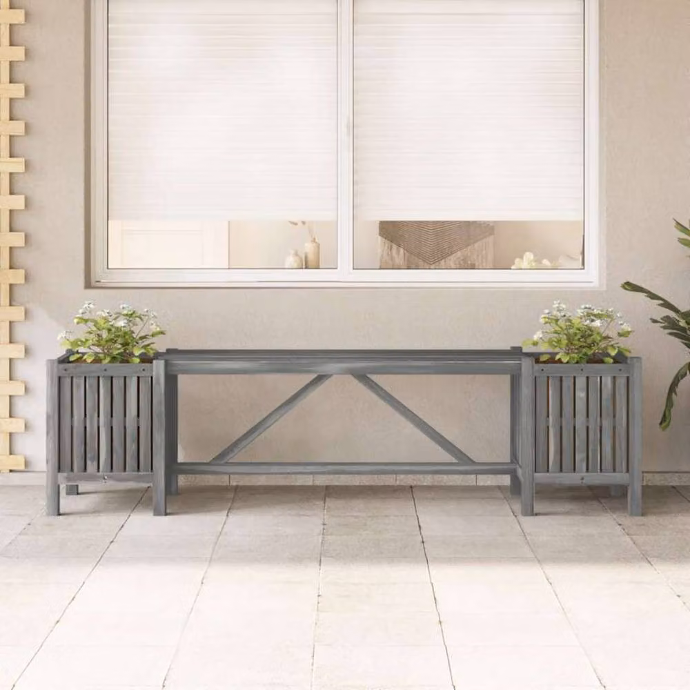 Berkfield Home Garden Bench with 2 Planters in Grey Solid Acacia Wood, Width: 150 cm – 2