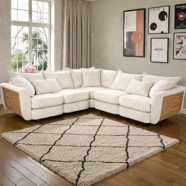 Snug Furniture Birmingham Ltd Atelier 2C2 Large L-Shape Corner Sofa Set in Cream Fabric – 1