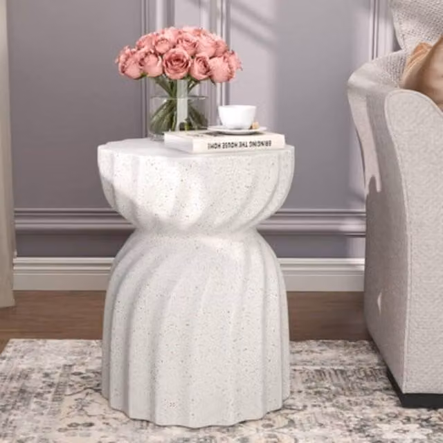 NESTLUNE White Concrete Art Side Table and Garden Accent Sitting Chair – 1