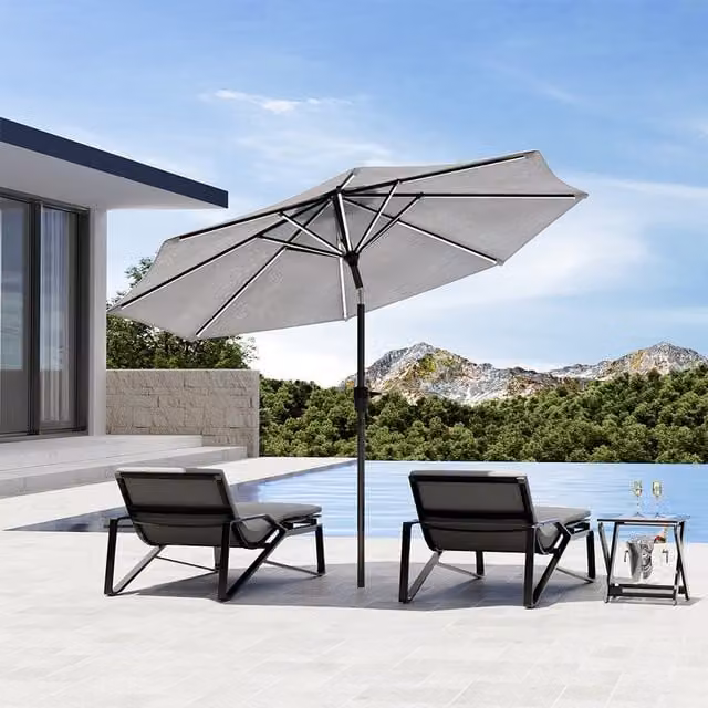 Komore Large Solar Powered Outdoor Patio Umbrella Parasol in Grey