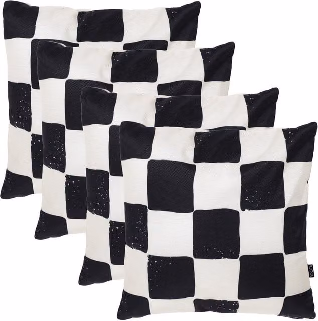 ICON 4 Pack Kyoto Fabric Checkerboard Mono Cushions in Black and White, W/D/H: 43 x 43 x 43 cm