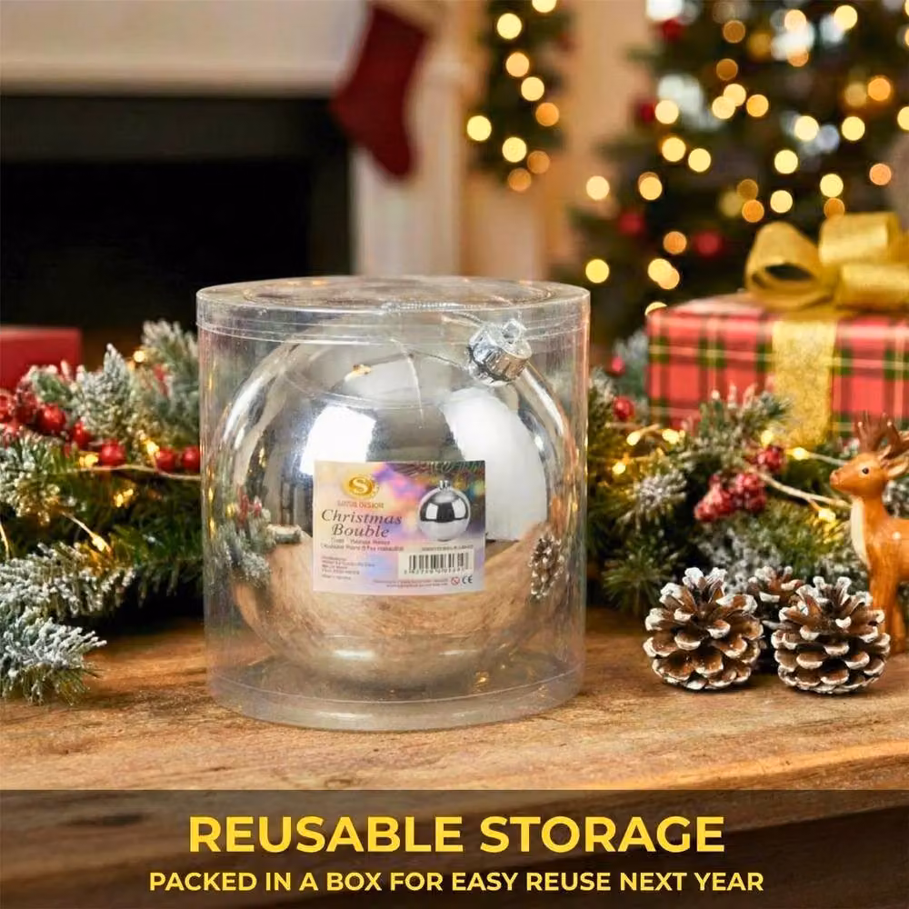 Shatchi Silver Round Plastic Christmas Bauble, Diameter: 20 cm – 7