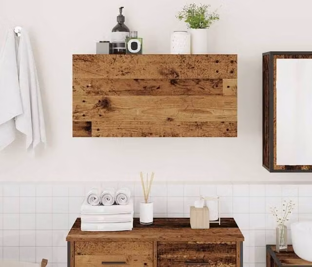 Berkfield Home Decorative Bathroom Wall Cabinet in Brown Old Wood, W/D/H: 80 x 25 x 40 cm