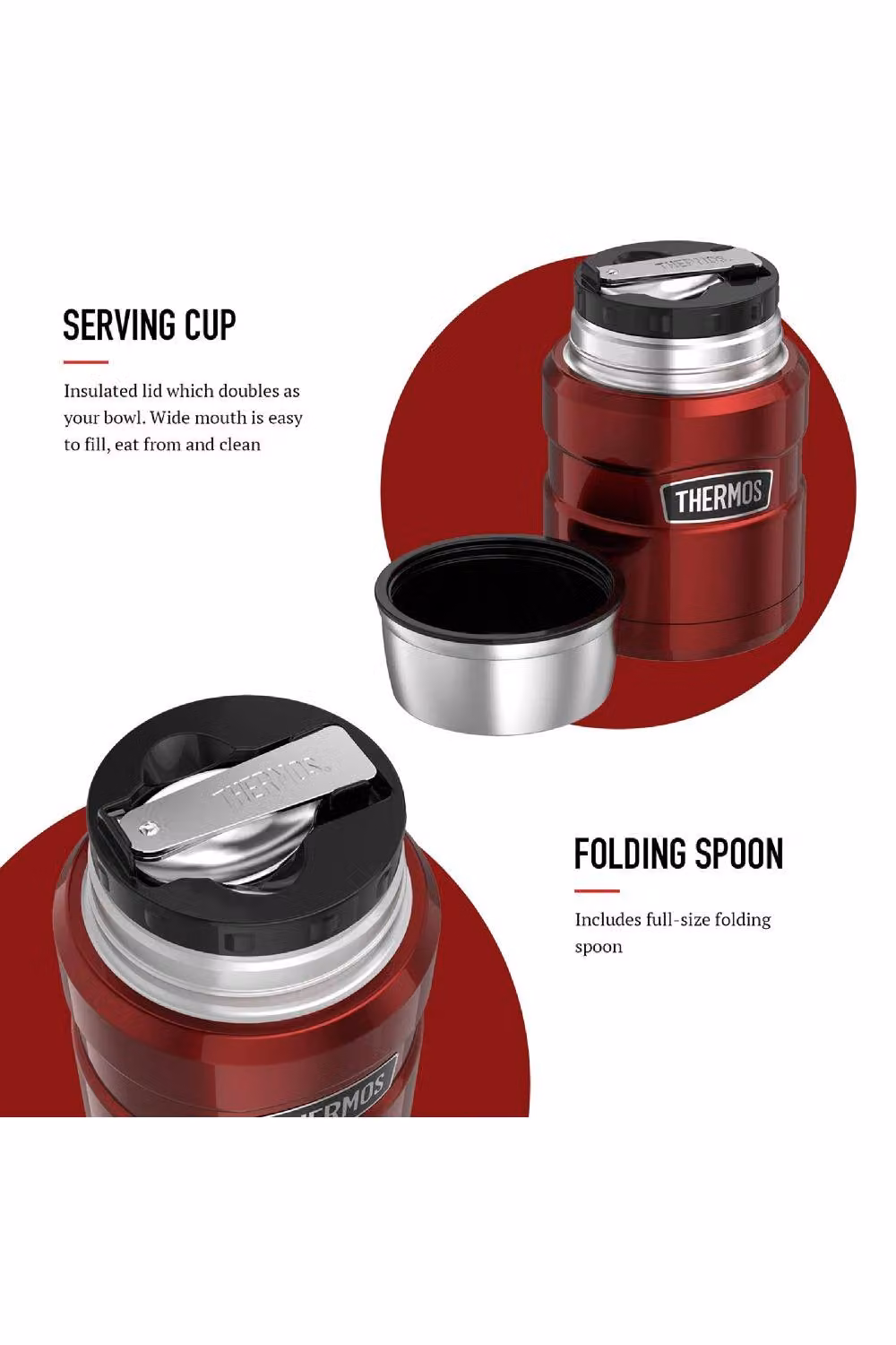 Thermos Stainless Steel King Food Flask, Red, 470ml – 4