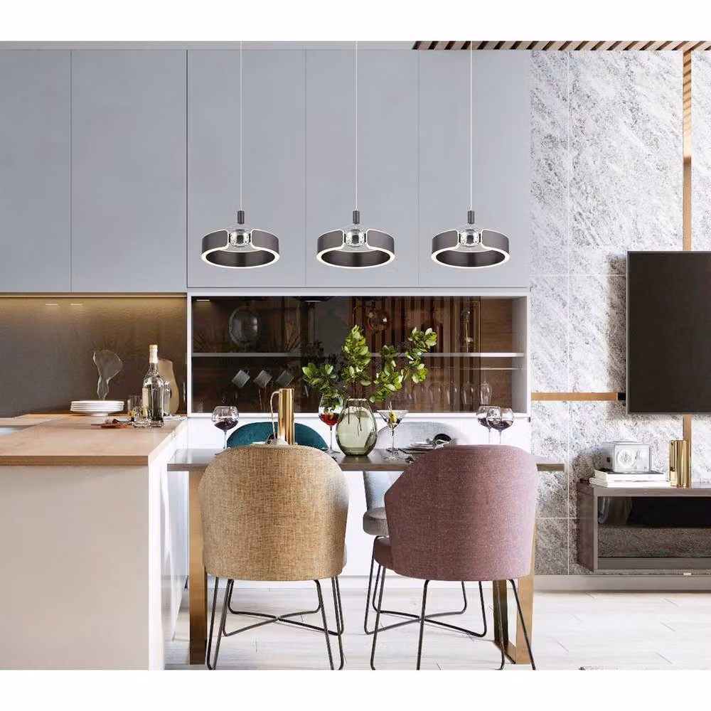 Netlighting Hendricks Bar Pendant Ceiling Light in Bronze with Transparent Glass and Warm White LED 3000K – 2