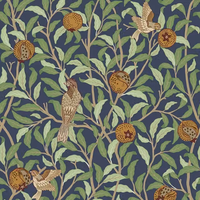 I Love Wallpaper Beauty of Nature Art Nouveau Floral Wallpaper in Green and Navy Blue