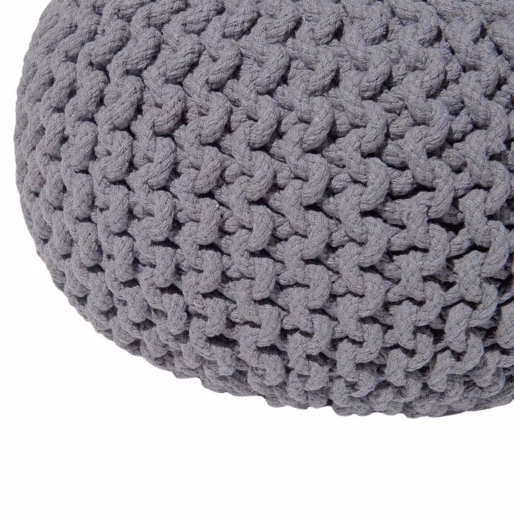 Wyld and Coco Dark Grey Knitted Cotton Pouffe Ottoman, W/D/H: 40 x 25 cm – 4