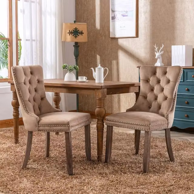 Modern Home Store Selma Velvet Tufted Dining Chairs with Knocker Back, Brown (Set of 2)