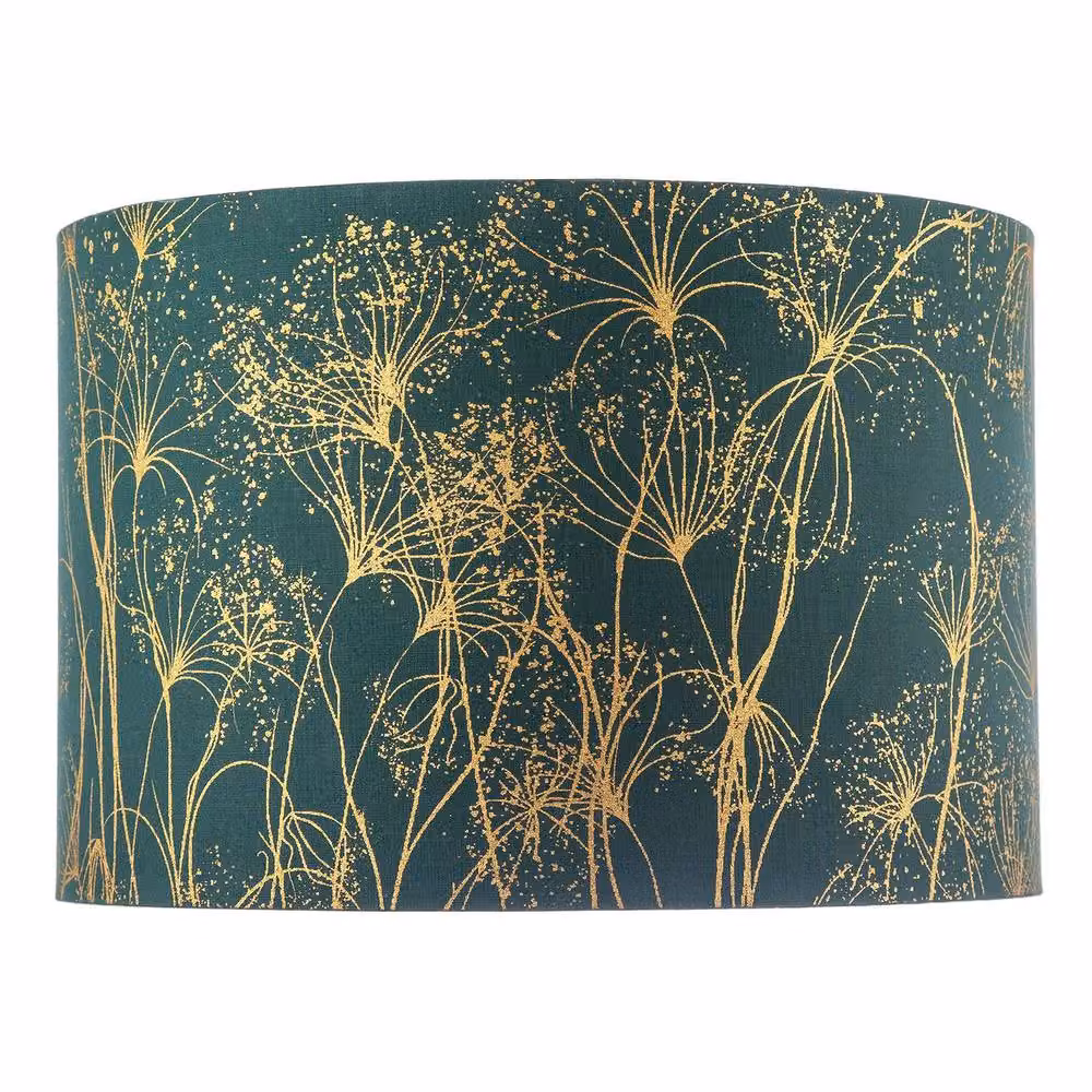 Happy Homewares Deep Emerald Forest Green Cylinder Lamp Shade with Botanical Gold Foil Print, Diameter: 30 cm – 3