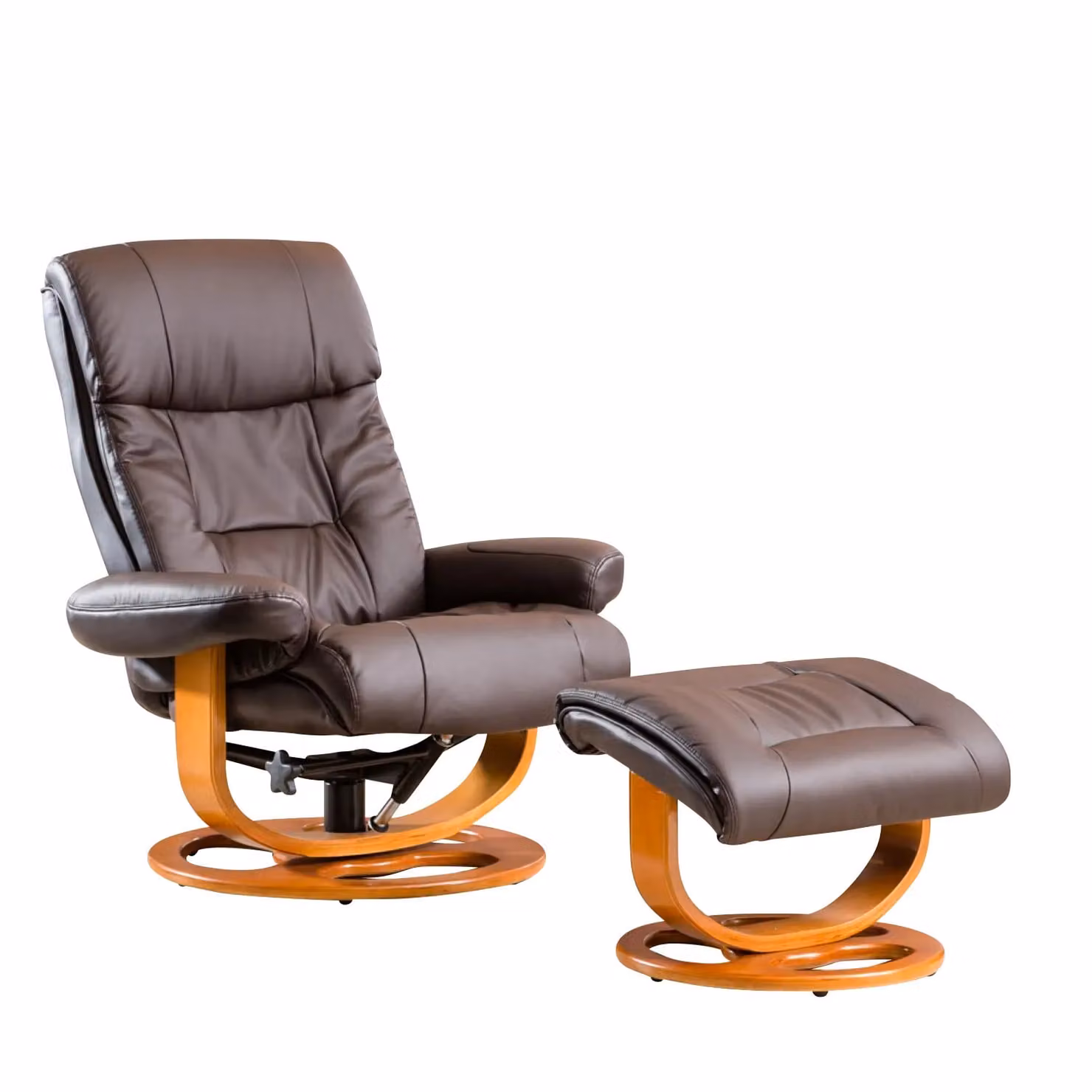 Artemis Home Barriston Swivel Recliner and Footstool in Brown Synthetic Leather with Solid Wood Frame – 2