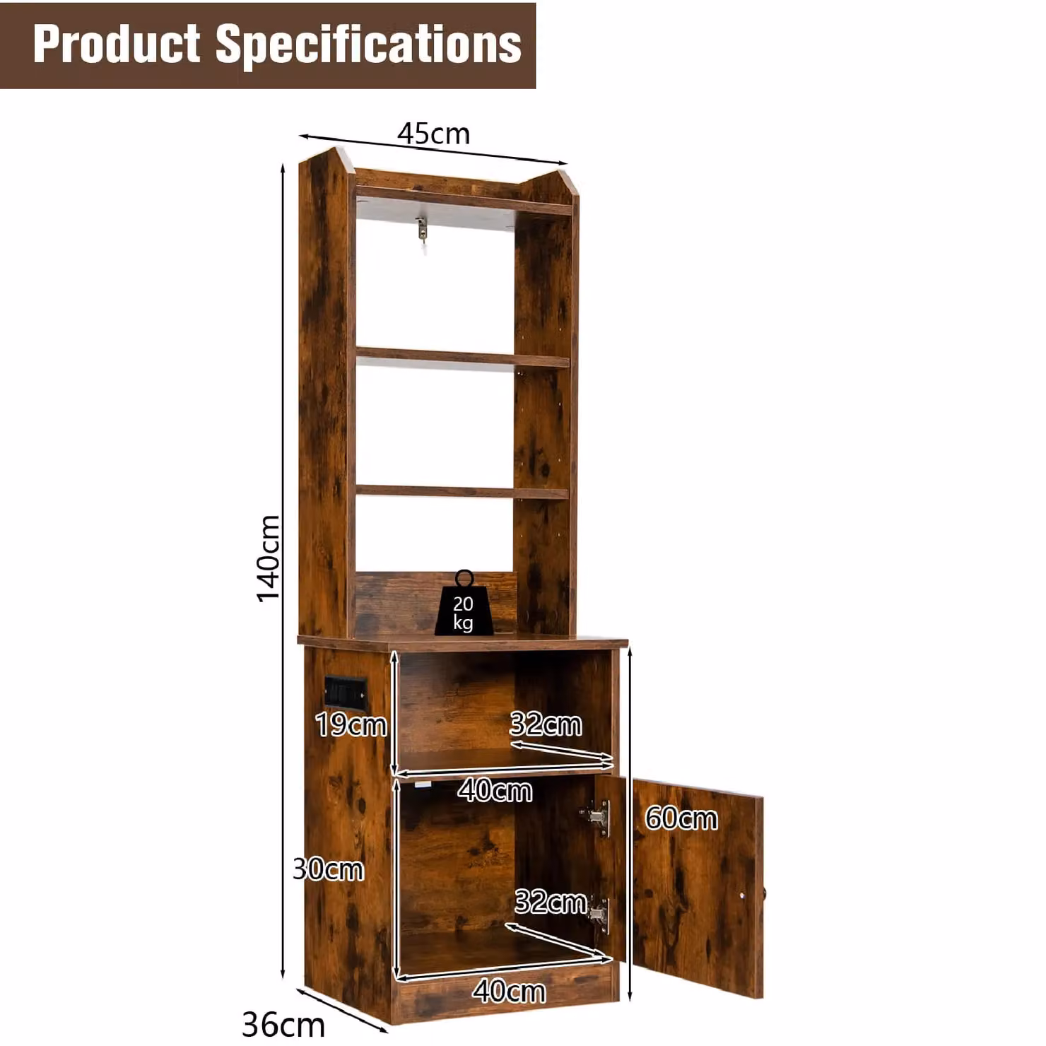 Gymax 6-Tier Tall Nightstand Bedside Table with Charging Station in Brown – 2