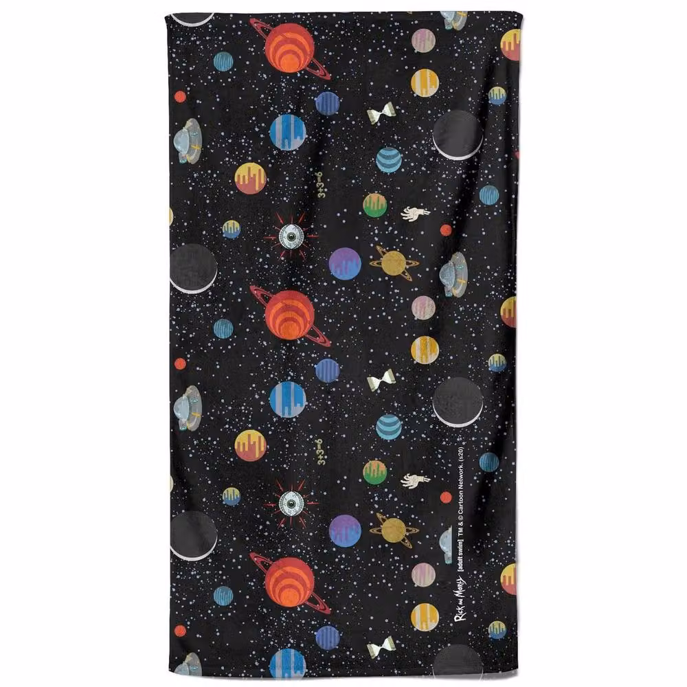 Rick & Morty Space Pattern Cotton-Blend Beach Towel, Multicolour, W: 140 cm, H: 70 cm – 2