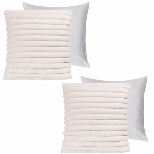 OHS Pack of 2 White Faux Fur Square Cushions with Removable Covers, W/D/H: 45 x 45 x 45 cm