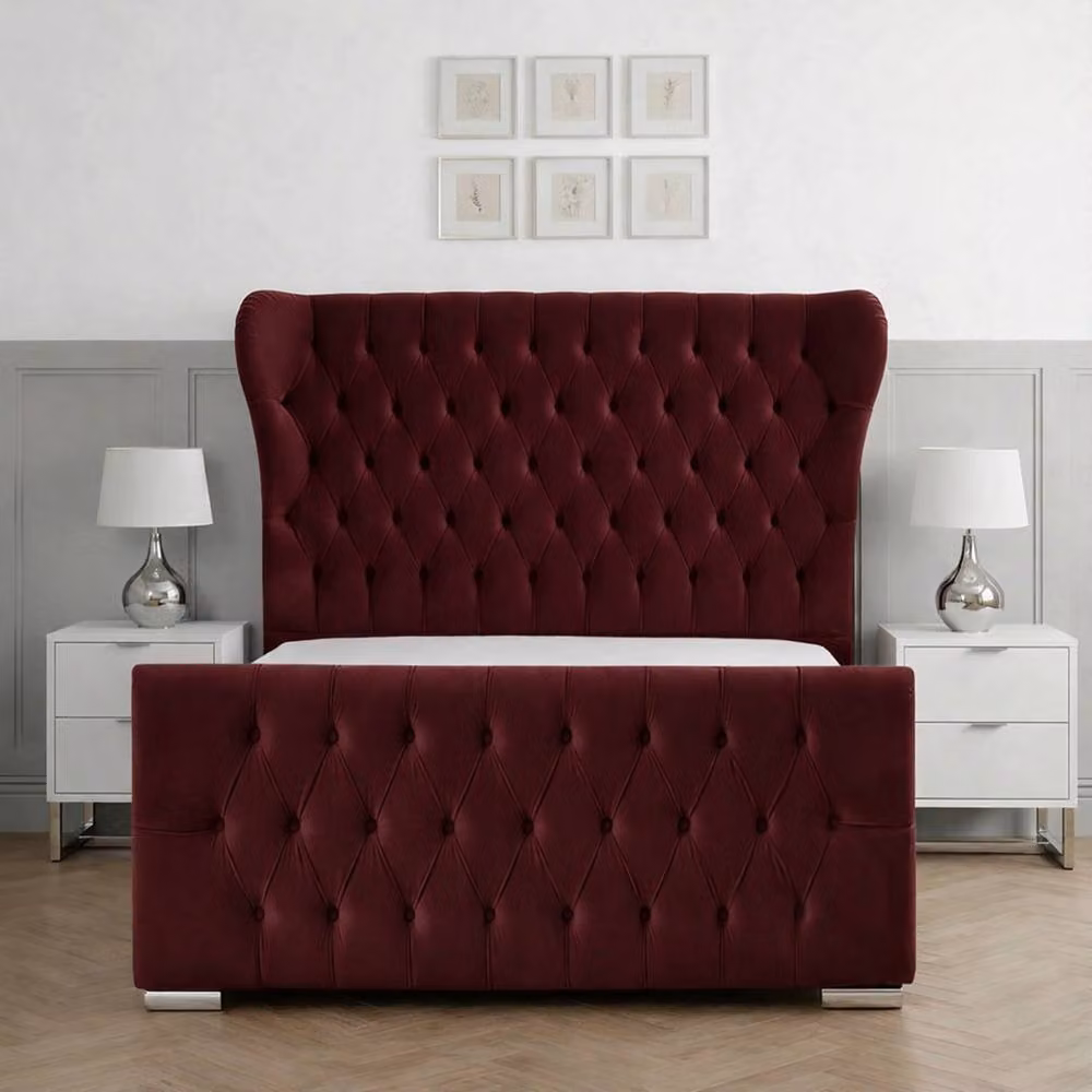 Living Comfort Bedz Velvetine Upholstered Gas Lift Storage Bed in Red, Super King, 200 x 200 cm – 2