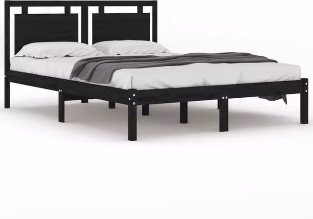 Berkfield Home Black Solid Pine Wood Bed Frame W/D/H: 200 x 200 cm – 1