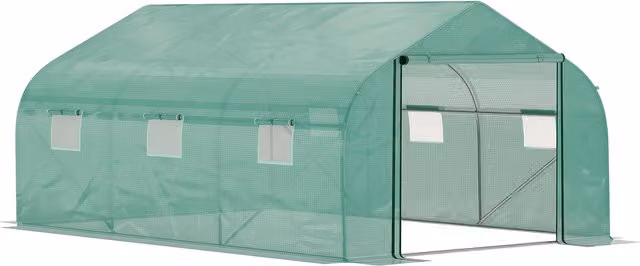 Outsunny Green Polytunnel Plastic Greenhouse with Steel Frame, 6 Windows and Roll-Up Door for Outdoor Plant Growing, W/D/H: 300 x 200 x 300 cm