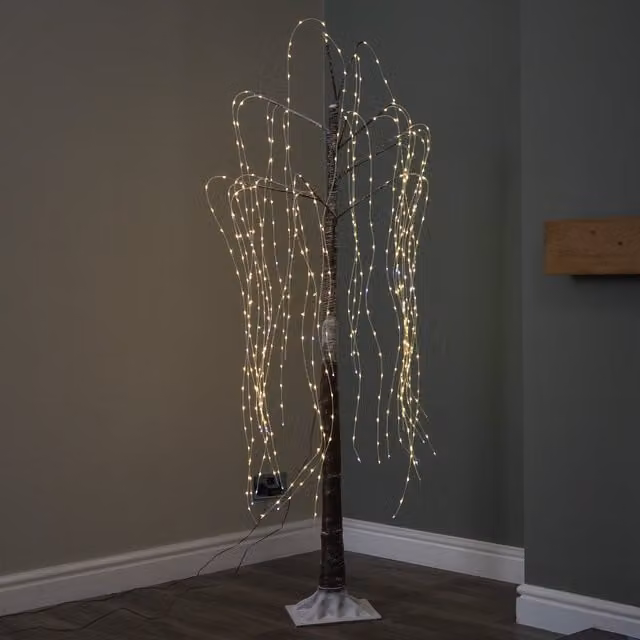 Samuel Alexander 1.8m Brown Flocked Willow Christmas Tree with 600 Warm White LEDs in Beige