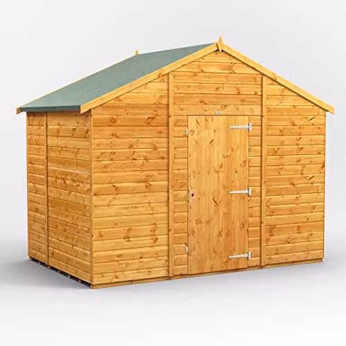Powersheds Premium Apex Wooden Garden Shed in Natural Brown, Windowless Storage with Extra Thick Timber and Security Features, W/D/H: 316.96 x 251 x 195 cm