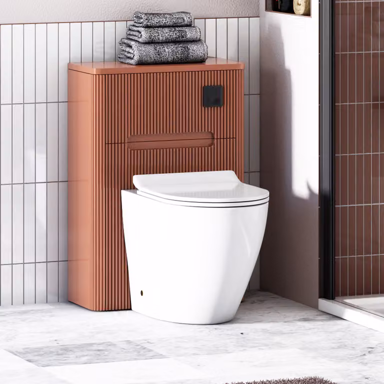 Avenza Terracotta Clay Ceramic WC Unit with Elva Rimless Toilet Pan, Slim Soft Close Seat and Cistern, W: 55 cm