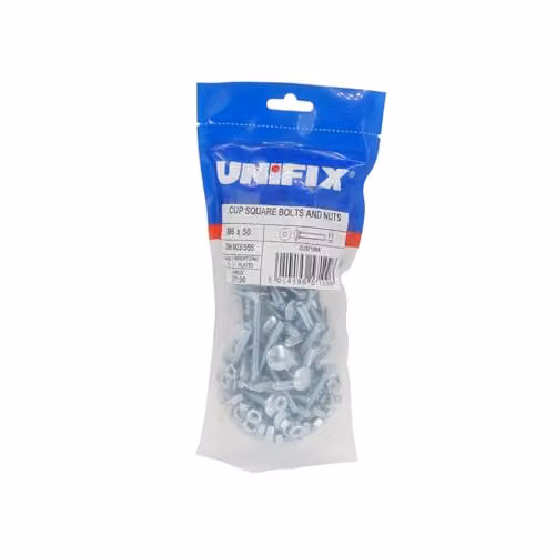 Unifix Grade 4.8 M10 x 120 mm Cup Square Hex Bolts and Nuts, 20 Pack, Bright Zinc Plated Steel – 2