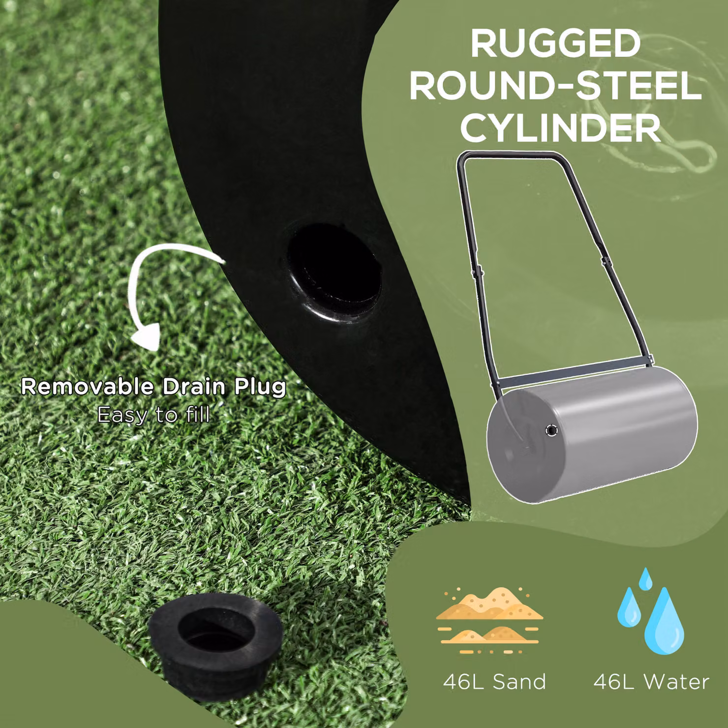 DURHAND Heavy Duty Manual Garden Lawn Roller, Black Steel, 46L Capacity – 4