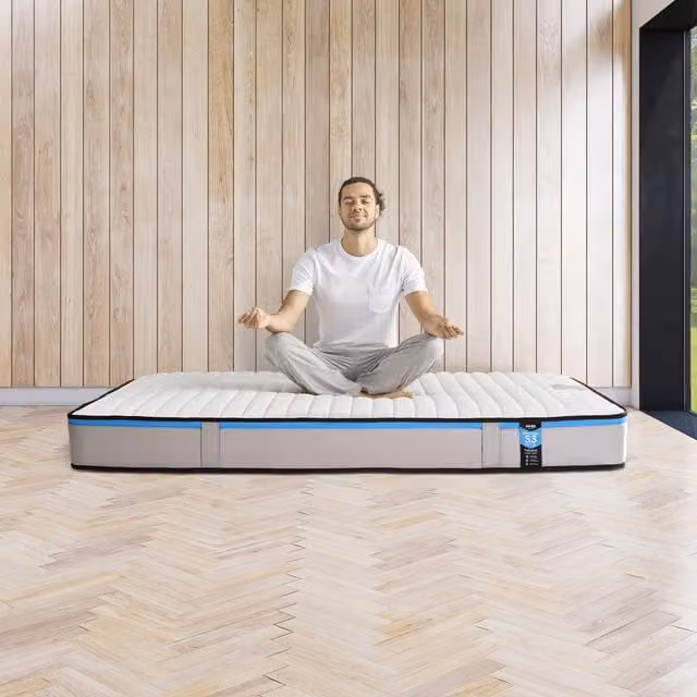 Jay-Be Benchmark S3 Hybrid Memory Sprung Mattress, Blue and White, W/D/H: 90 x 190 cm