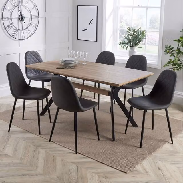 Home Source Cairo Rectangular Dining Set with 6 Grey Anastasia Chairs