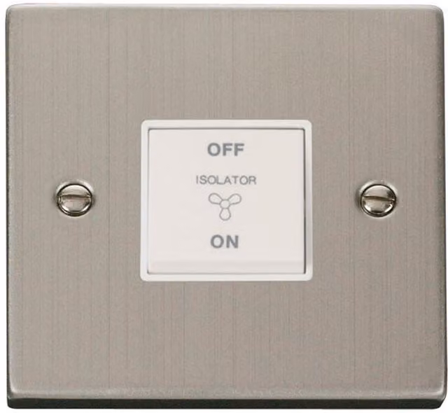 SE HOME Modern Surface Mount Stainless Steel Fan Isolation Switch in White and Silver