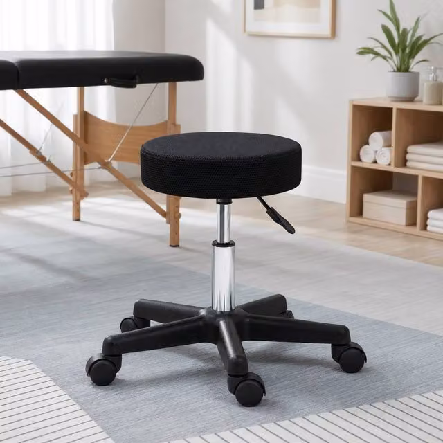STILVORA Height Adjustable Salon Stool with Castors and Removable Fabric Cover in Black – 1