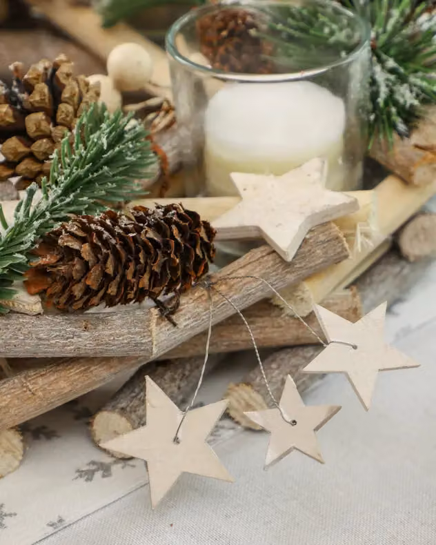 Dibor Set of 2 Nordic Wreath Tealight Candle Holders in Natural Wood, Diameter: 30 cm – 3