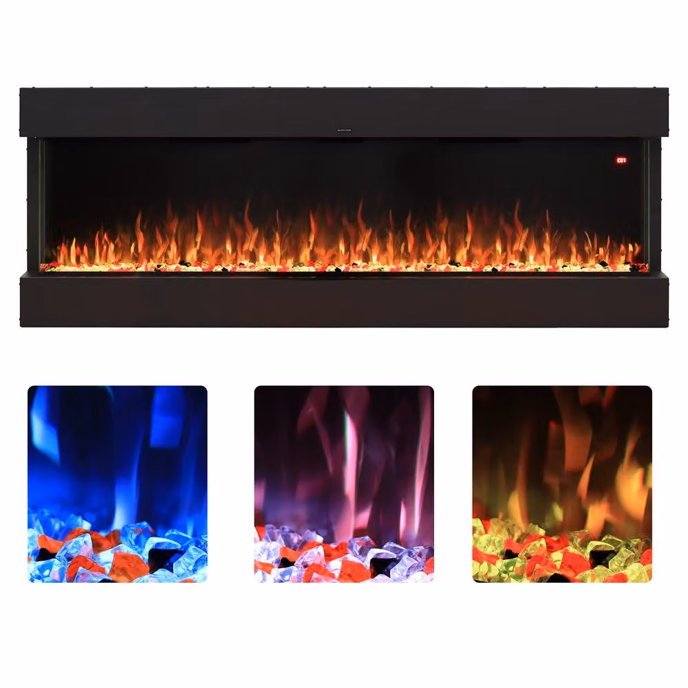 Omni-Burn 3-Side Electric Fireplace in Black with 13 Colours and 5 Brightness Settings, W/D/H: 152 x 25.34 x 68 cm – 2