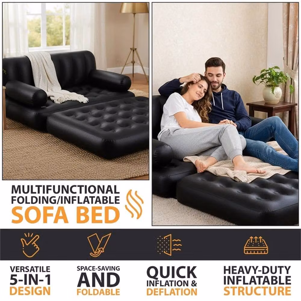 Nordara 5-in-1 Fast Inflatable Double Sofa Mattress in Black, W: 100 cm, H: 15 cm, D: 15 cm – 6