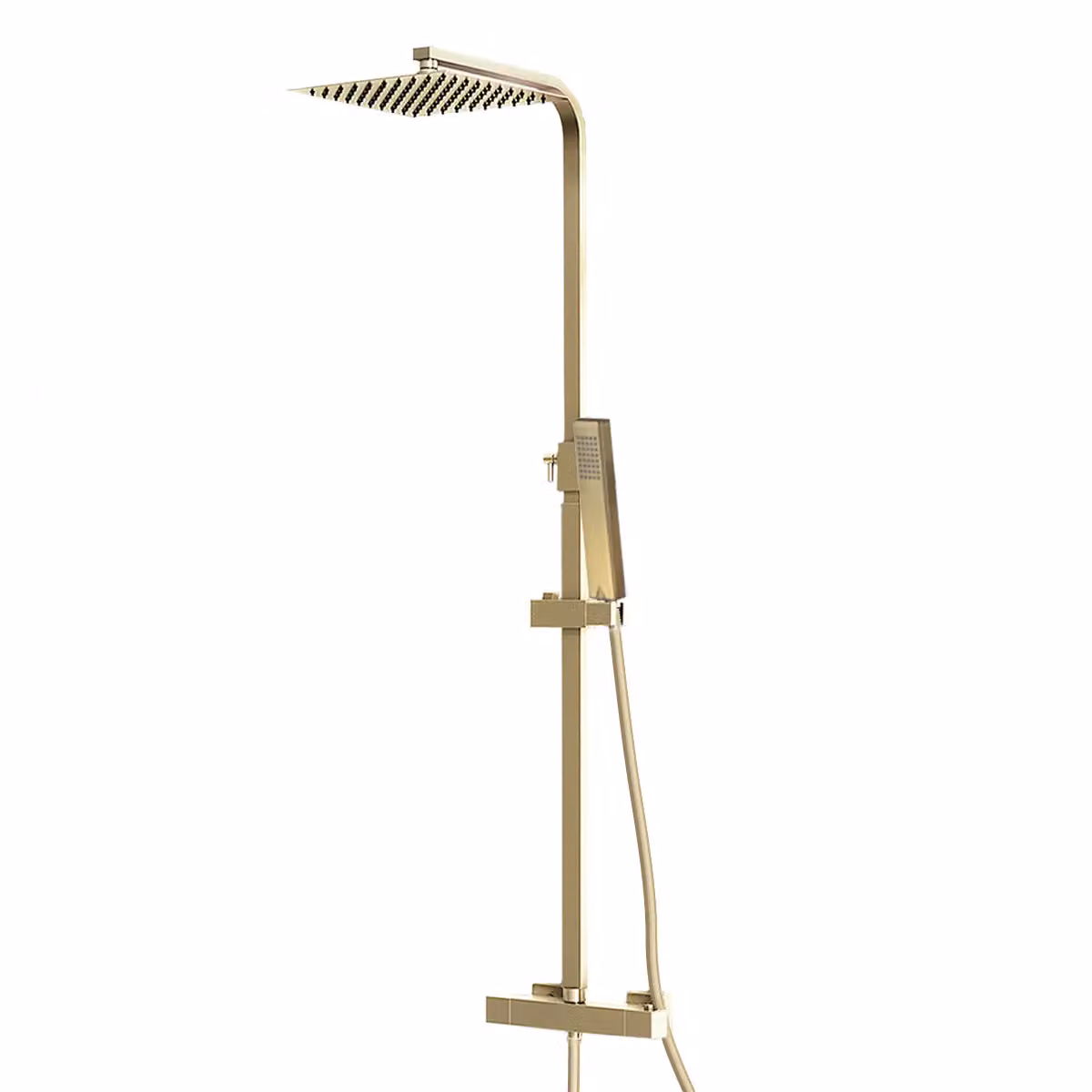 Nes Home Brushed Gold Thermostatic Shower Mixer Set with Square Twin Head and Exposed Valve – 2
