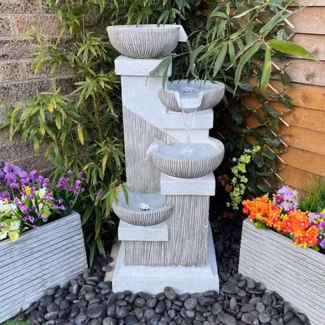 Tranquility Square Venetian Contemporary Solar Cascade Water Feature in Grey Stone